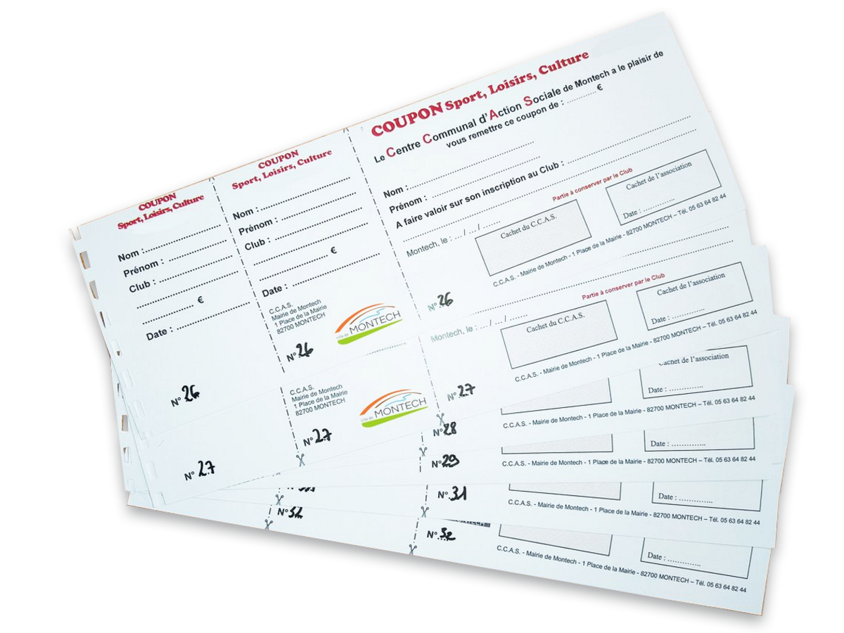 Feuilles de coupons sport et loisirs de la commune de Montech