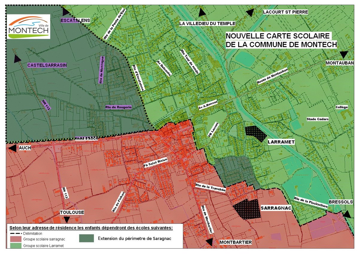 Carte du découpement scolaire de Montech